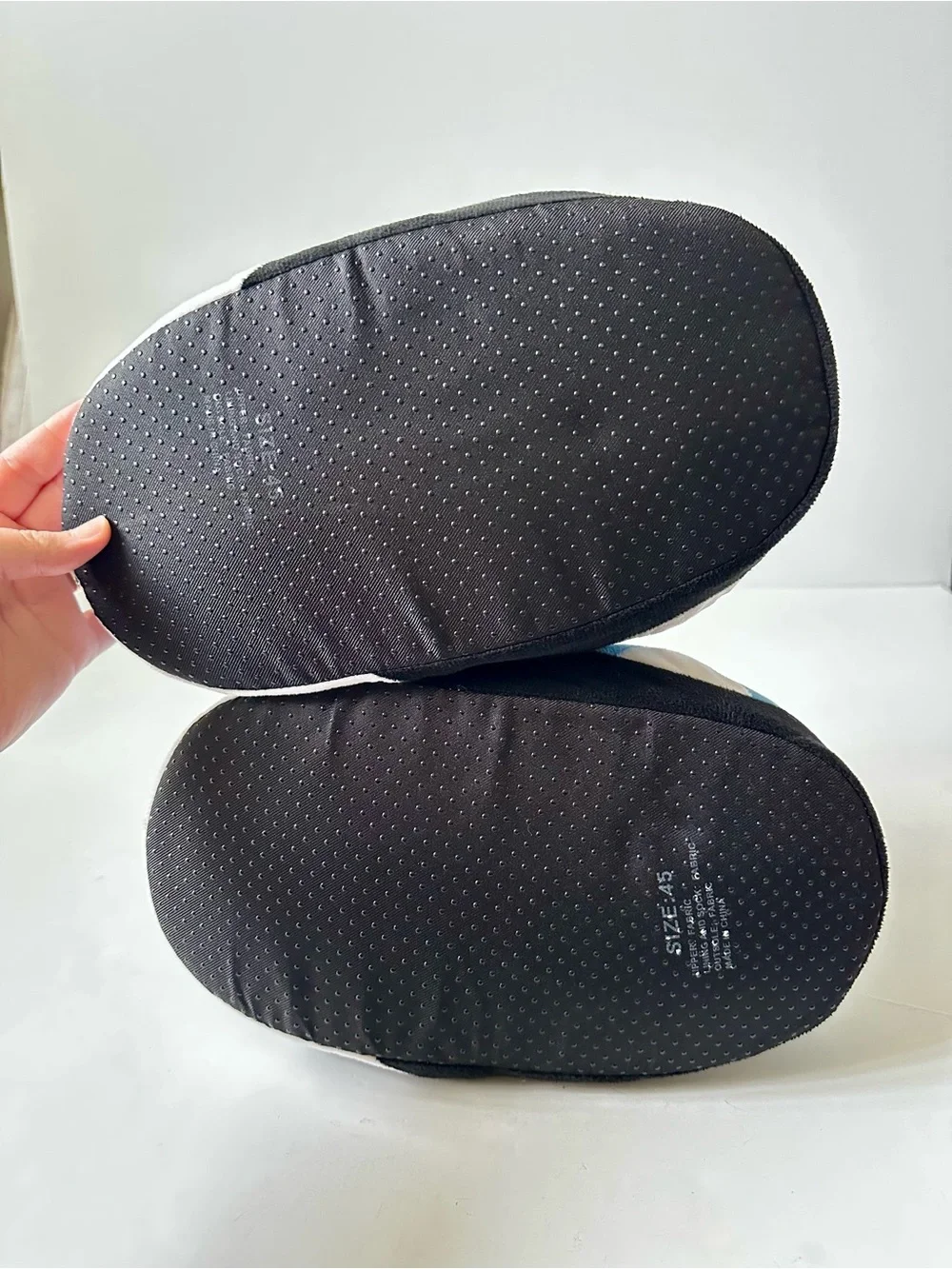 Plush Sneaker Slippers Men 7.5 Women 9 Blue Black Slip On Cozy House Shoes
